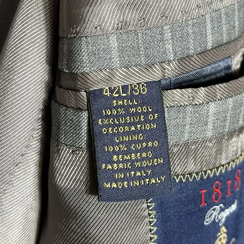 Brooks Brothers 1818 Regent Blazer 42L Vitale Barberis Canonico Italy Wool Gray